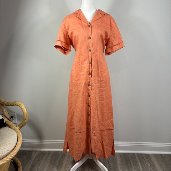 Sag Harbor Coral Linen Button Down Midi Dress 12 - Picture 4 of 5